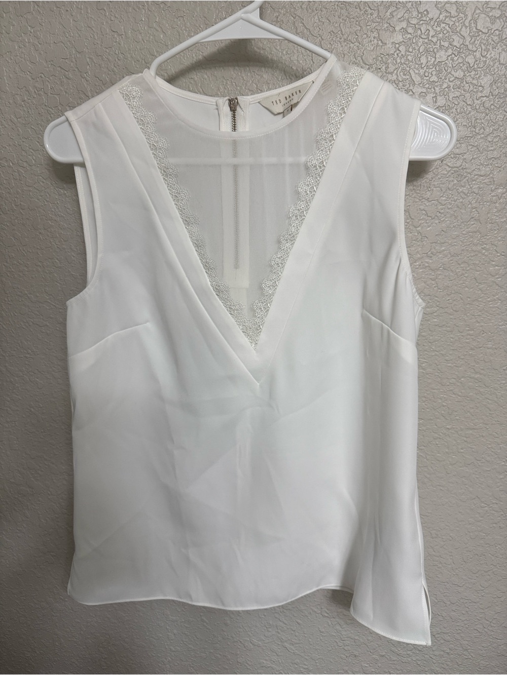 Ted Baker White Lace-Trim V-Neck Chemise Top